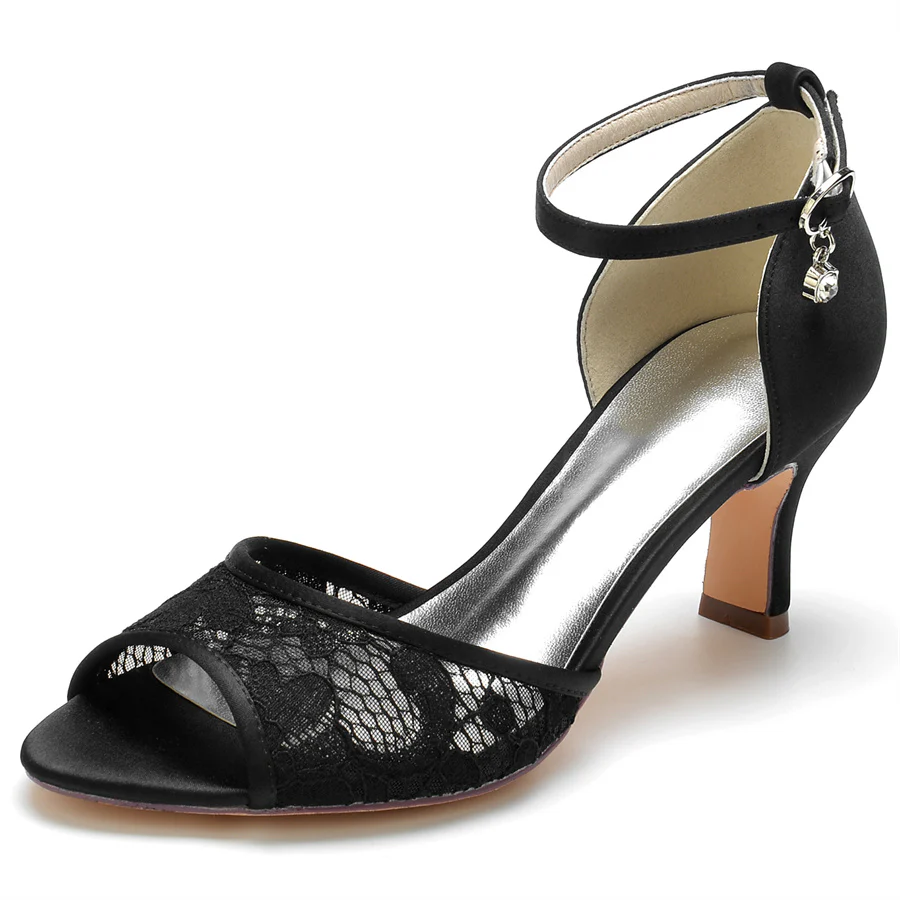 Women's Wedding Shoes Peep Toe Mid Heel Buckle Elegant Lace Bridal Shoes - Image 8