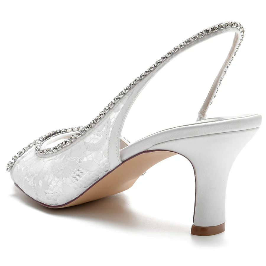 Women's Wedding Shoes Peep Toe Mid Heel Elegant Lace Bridal Shoes with Crystals - Image 2