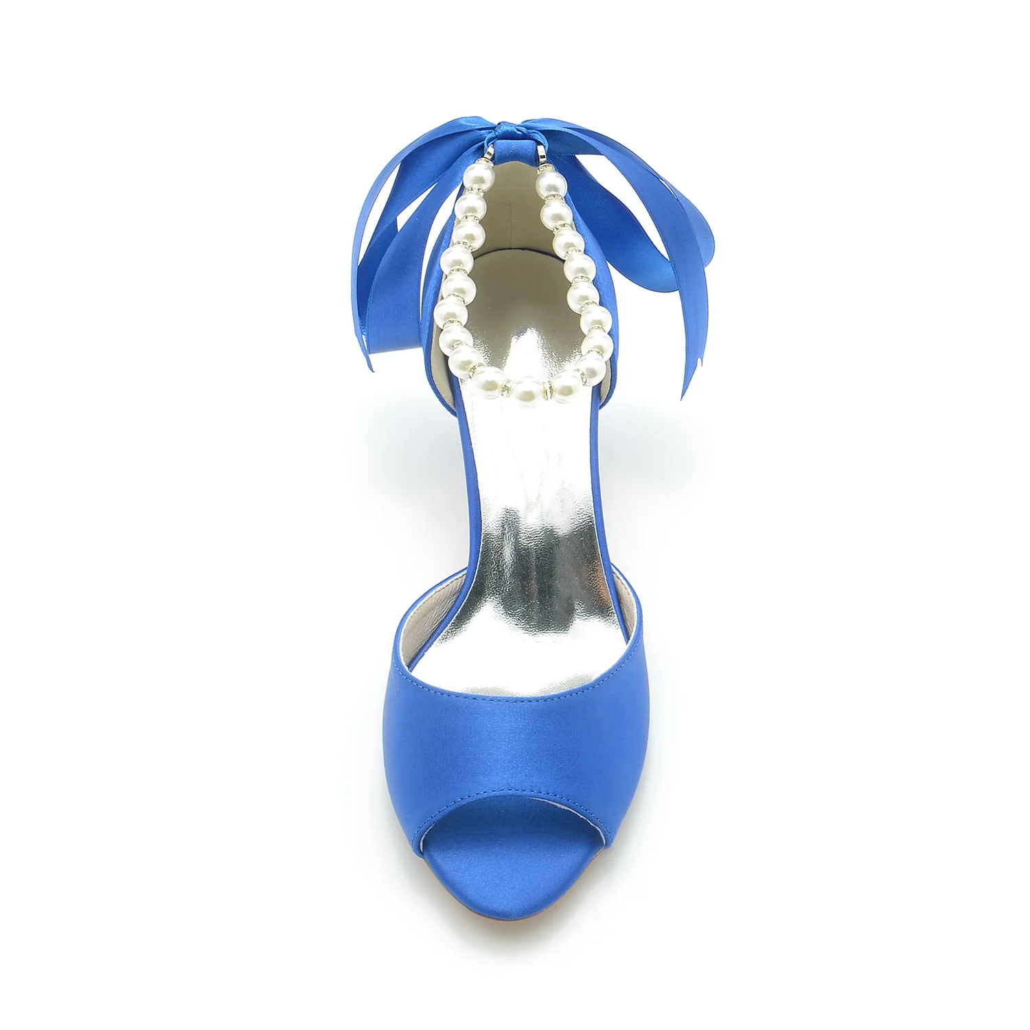 Women's Wedding Shoes Peep Toe Pearl Mid Bow Heel Bridal Shoes - Image 9
