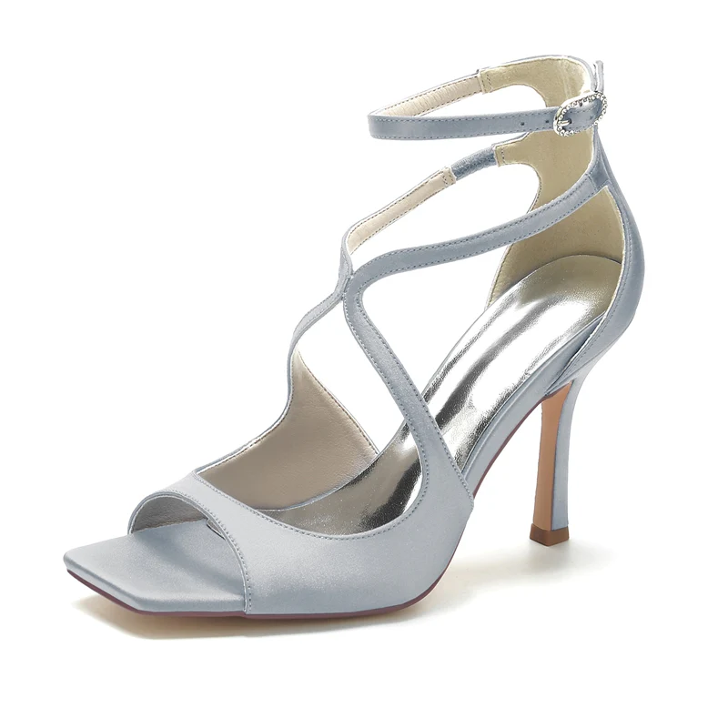 Women's Wedding Shoes Peep Toe Stiletto Heel Crossed Straps Minimalism Buckle Bridal Shoes - Image 10