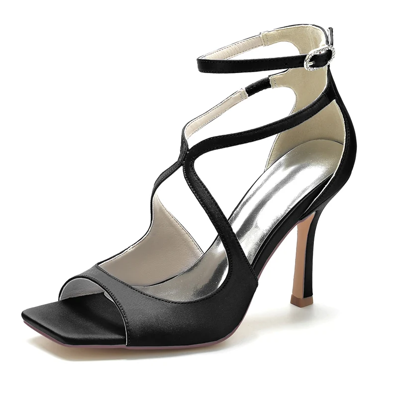 Women's Wedding Shoes Peep Toe Stiletto Heel Crossed Straps Minimalism Buckle Bridal Shoes - Image 12