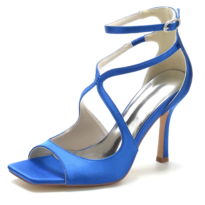 Women's Wedding Shoes Peep Toe Stiletto Heel Crossed Straps Minimalism Buckle Bridal Shoes - Image 5