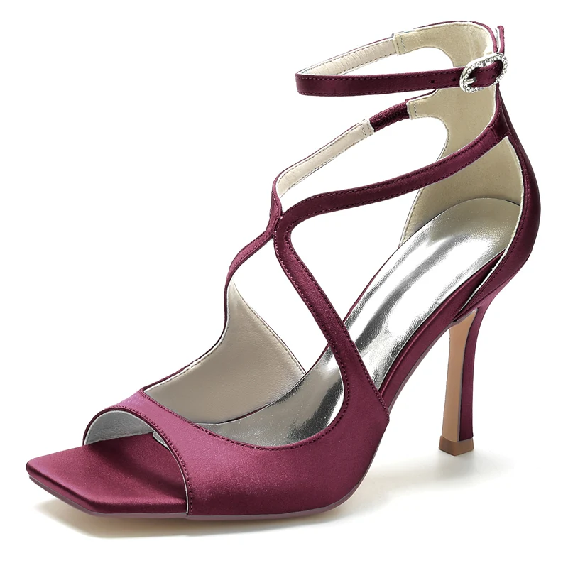 Women's Wedding Shoes Peep Toe Stiletto Heel Crossed Straps Minimalism Buckle Bridal Shoes - Image 9