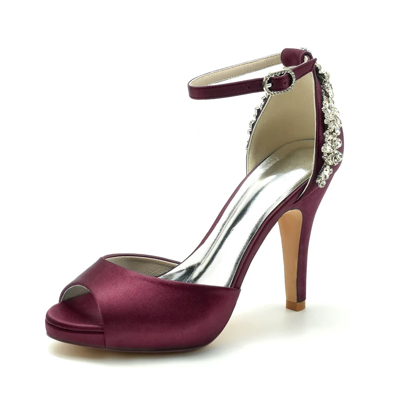 Women's Wedding Shoes Peep Toe Stiletto Heel Exquisite Buckle Bridal Shoes with Rhinestone - Image 11
