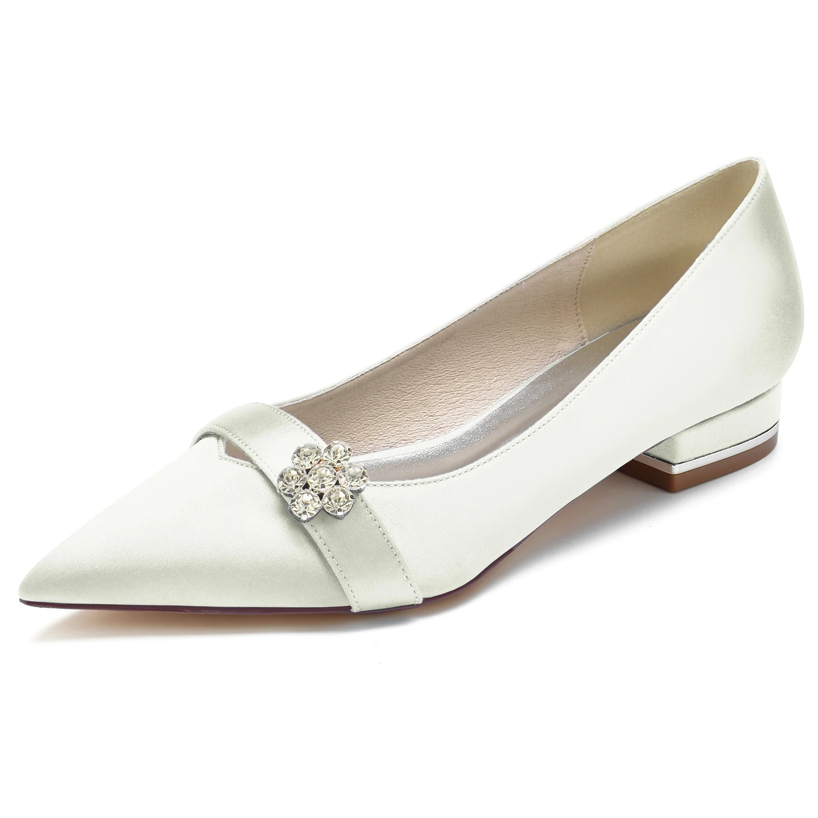 Women's Wedding Shoes Petite Diamond Flower Low Pointed Toe Bridal Shoes - Image 12