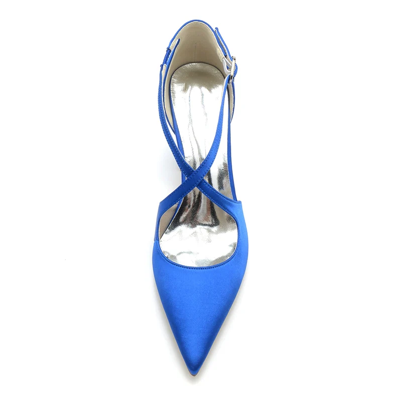 Women's Wedding Shoes Pointed Toe Block Heel Chic Bridal Shoes with Crossed Strap - Image 4