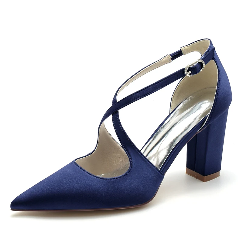Women's Wedding Shoes Pointed Toe Block Heel Chic Bridal Shoes with Crossed Strap - Image 5