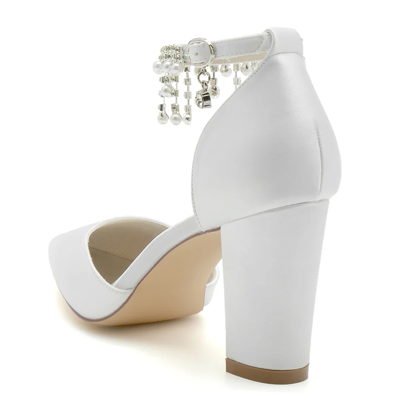 Women's Wedding Shoes Pointed Toe Block Heel Graceful Buckle Bridal Shoes with Pearl Tassels - Image 4