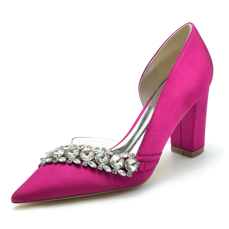 Women's Wedding Shoes Pointed Toe Block Heel Luxurious Rhinestone Bridal Shoes - Image 7