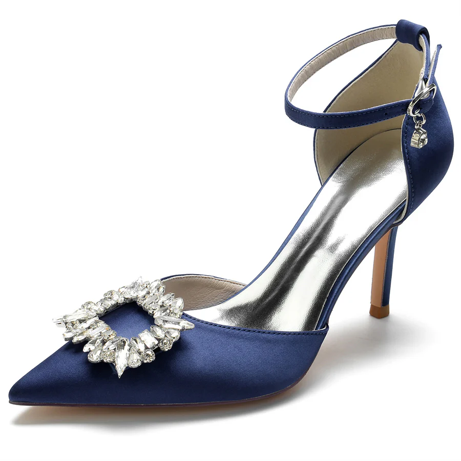 Women's Wedding Shoes Pointed Toe Buckle Bridal Shoes with Square Rhinestones - Image 11