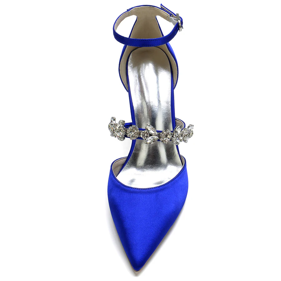 Women's Wedding Shoes Pointed Toe Buckle High Heel Bridal Shoes with Crystals Strap - Image 3