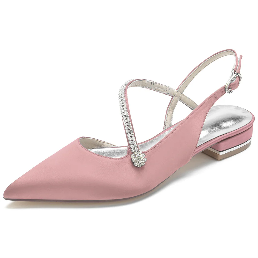 Women's Wedding Shoes Pointed Toe Buckle Low Heel Bridal Shoes with Rhinestones - Image 11