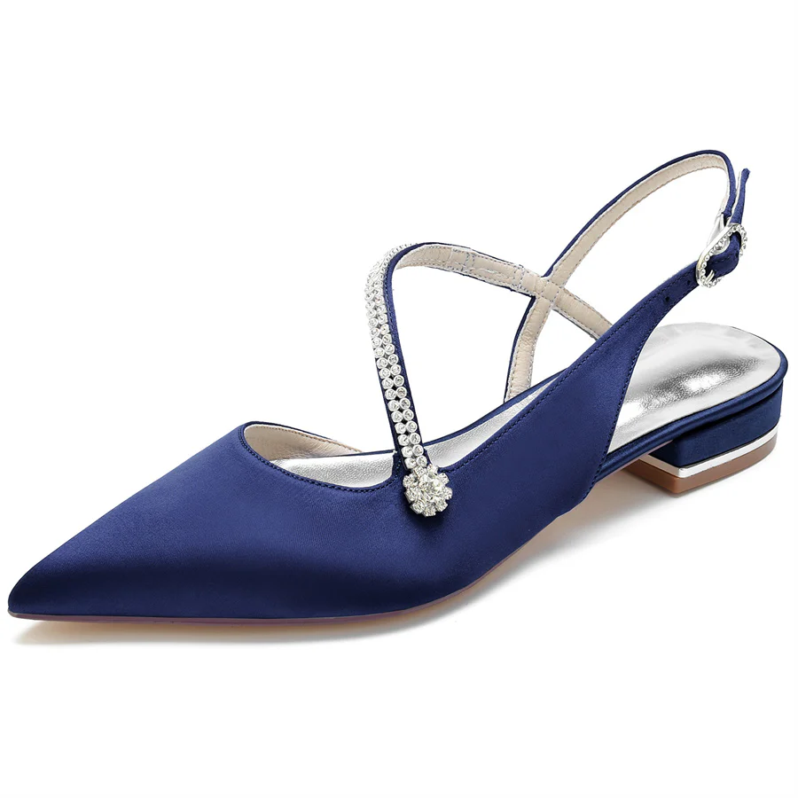 Women's Wedding Shoes Pointed Toe Buckle Low Heel Bridal Shoes with Rhinestones - Image 12