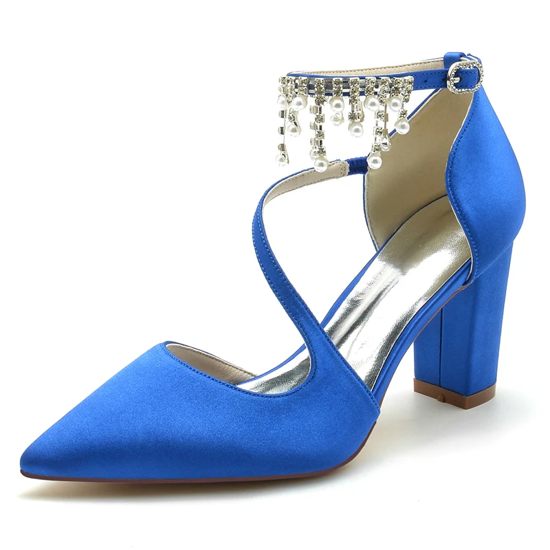 Women's Wedding Shoes Pointed Toe Crossed Strap Buckle Bridal Shoes with Pearl Tassels - Image 5