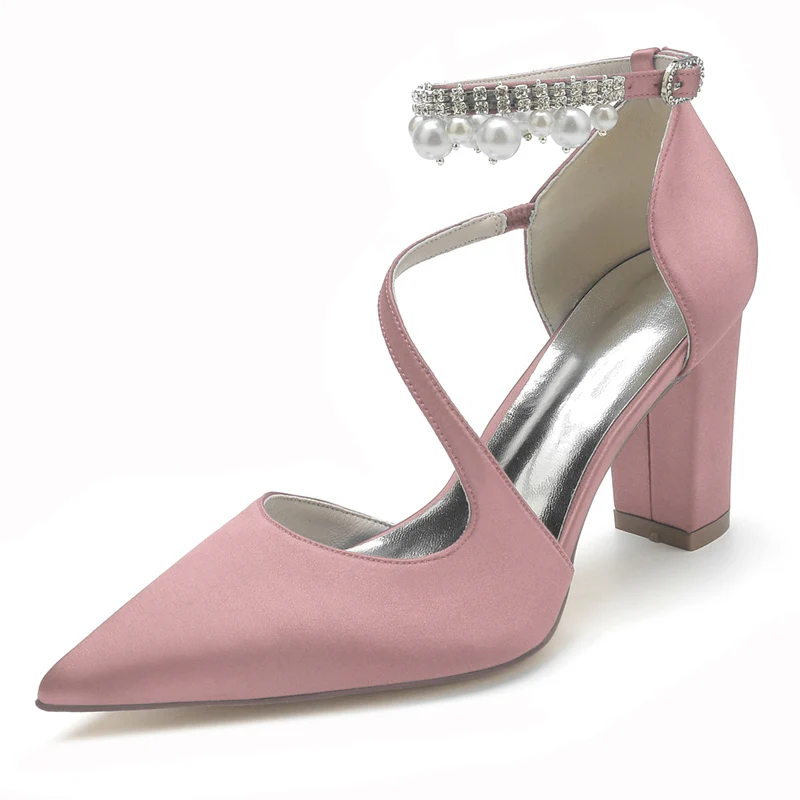 Women's Wedding Shoes Pointed Toe Crossed Straps Buckle Sophisticated Bridal Shoes with Pearl - Image 11