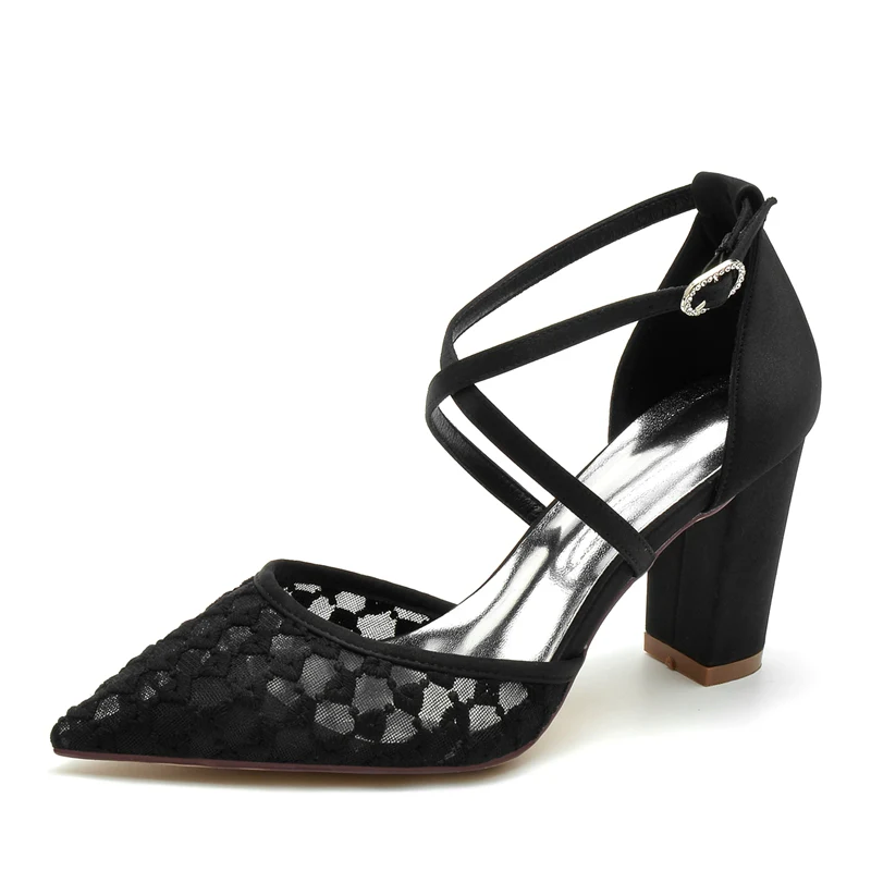Women's Wedding Shoes Pointed Toe Exquisite Knit Bridal Shoes with Crossed Strap - Image 7