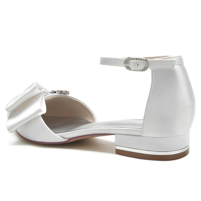 Women's Wedding Shoes Pointed Toe Flat Heel Buckle Elegant Bridal Shoes with Rhinestone & Ruffles - Image 4