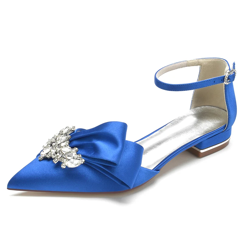 Women's Wedding Shoes Pointed Toe Flat Heel Buckle Elegant Bridal Shoes with Rhinestone & Ruffles - Image 6