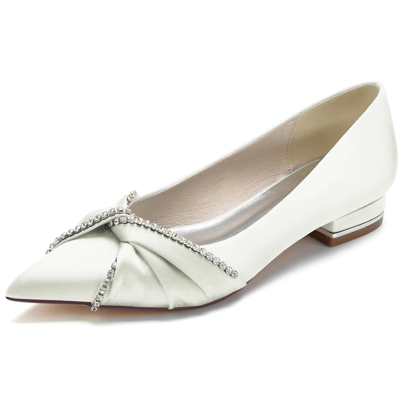 Women's Wedding Shoes Pointed Toe Flat Heel Comfortable Rhinestone Bridal Shoes with Crossed Knot - Image 10