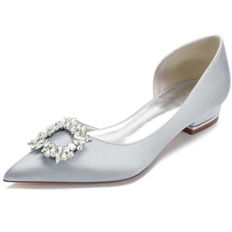 Women's Wedding Shoes Pointed Toe Flat Heel Elegant Square Rhinestone Bridal Shoes - Image 11