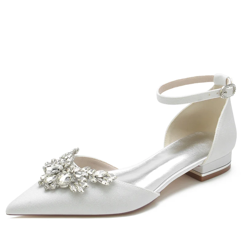 Women's Wedding Shoes Pointed Toe Flat Heel Luxurious Buckle Bridal Shoes with Delicate Rhinestone - Image 6
