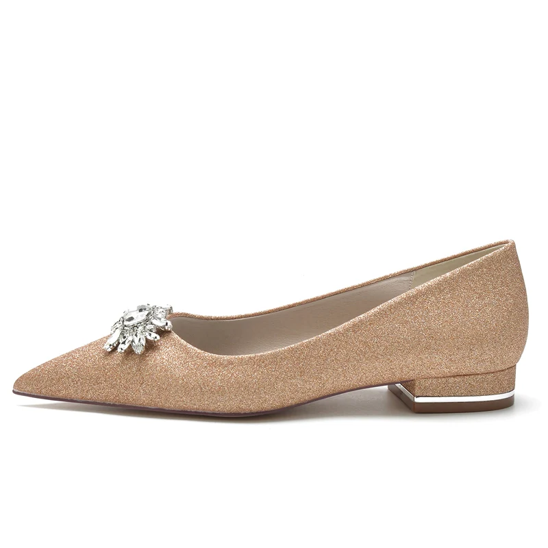 Women's Wedding Shoes Pointed Toe Flat Heel Sparkling Bridal Shoes with Rhinestone - Image 3