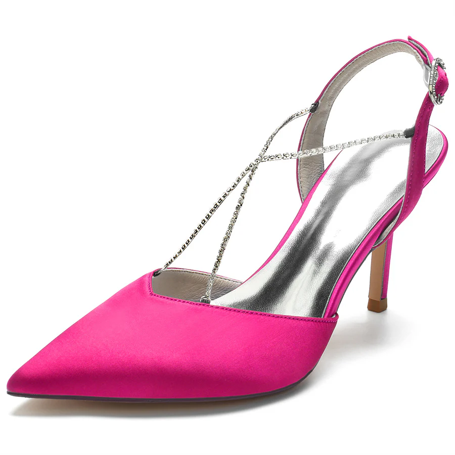 Women's Wedding Shoes Pointed Toe High Heel Bridal Shoes with Cross Crystals Strap - Image 10