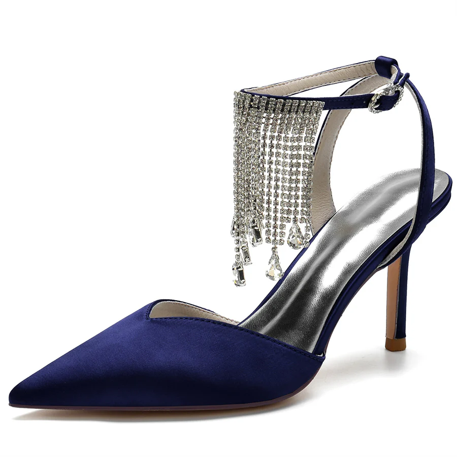 Women's Wedding Shoes Pointed Toe High Heel Bridal Shoes with Crystal Tassel - Image 9