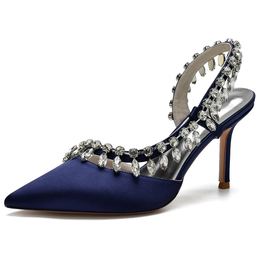 Women's Wedding Shoes Pointed Toe High Heel Bridal Shoes with Crystals Tassel - Image 13