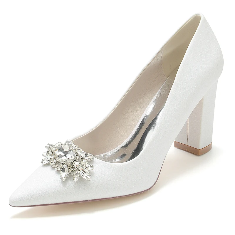 Women's Wedding Shoes Pointed Toe High Heel Sparkling Bridal Shoes with Delicate Rhinestone - Image 5