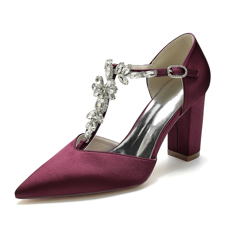 Women's Wedding Shoes Pointed Toe High Heel Stylish Buckle Bridal Shoes with Rhinestone Strap - Image 11