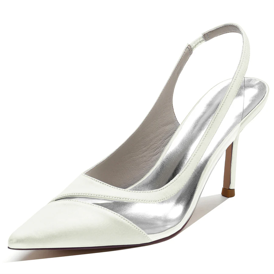 Women's Wedding Shoes Pointed Toe High Heel Unique Design Stitched Bridal Shoes - Image 8