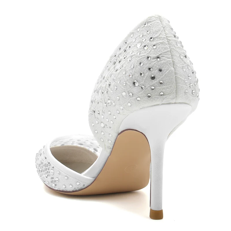 Women's Wedding Shoes Pointed Toe High Stiletto Heel Lace Bridal Shoes with Crystal - Image 3