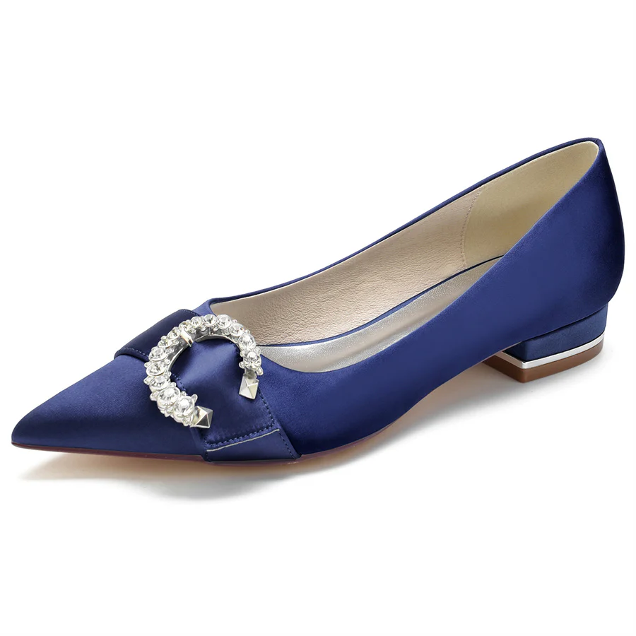 Women's Wedding Shoes Pointed Toe Low Heel Bridal Shoes with Circle Crystals - Image 10