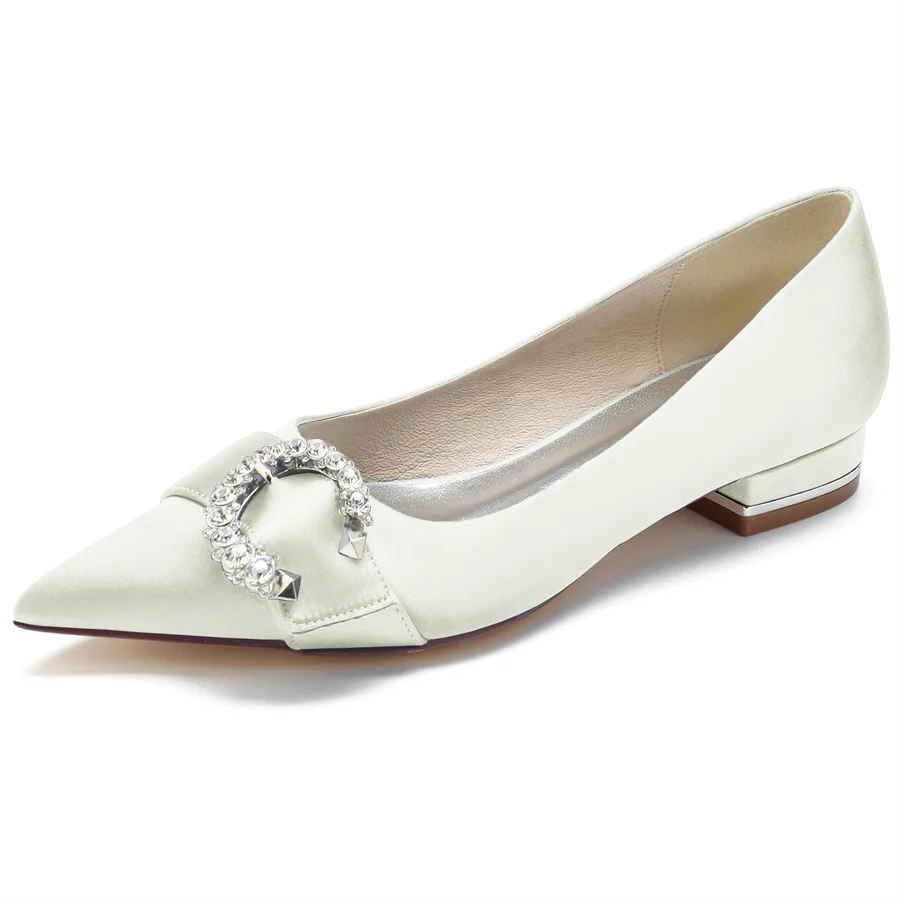 Women's Wedding Shoes Pointed Toe Low Heel Bridal Shoes with Circle Crystals - Image 12