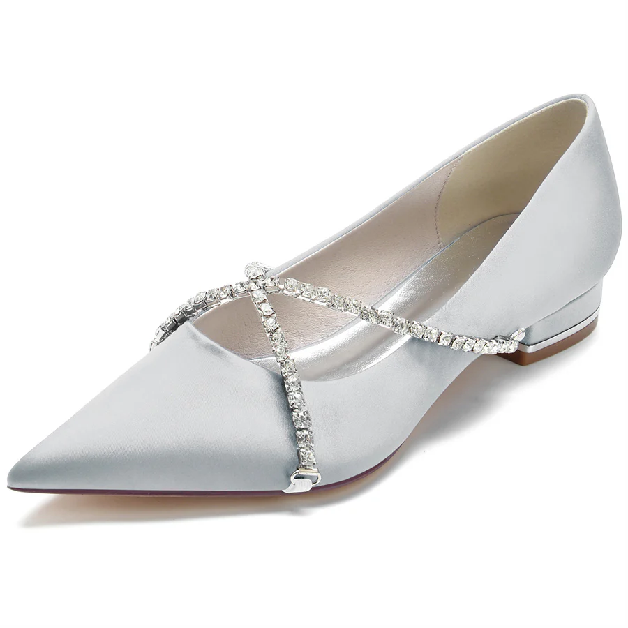 Women's Wedding Shoes Pointed Toe Low Heel Bridal Shoes with Criss Cross Crystals - Image 13
