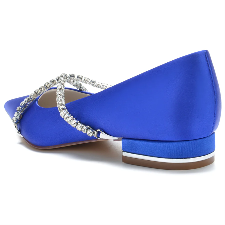 Women's Wedding Shoes Pointed Toe Low Heel Bridal Shoes with Criss Cross Crystals - Image 3