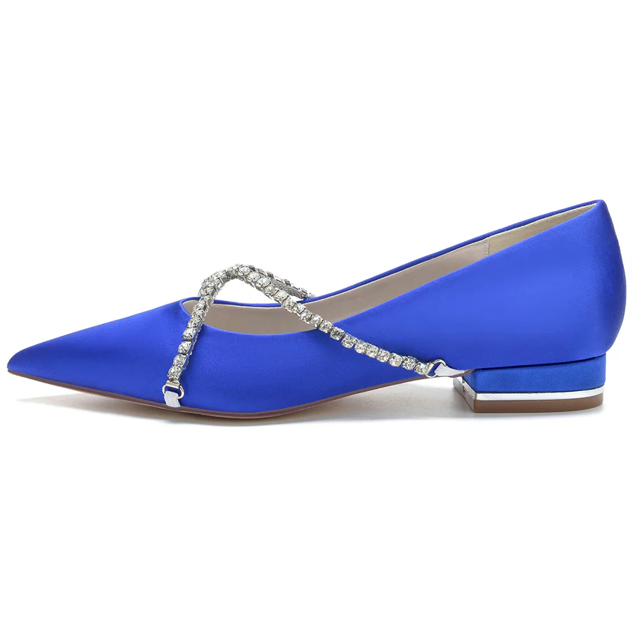 Women's Wedding Shoes Pointed Toe Low Heel Bridal Shoes with Criss Cross Crystals - Image 5