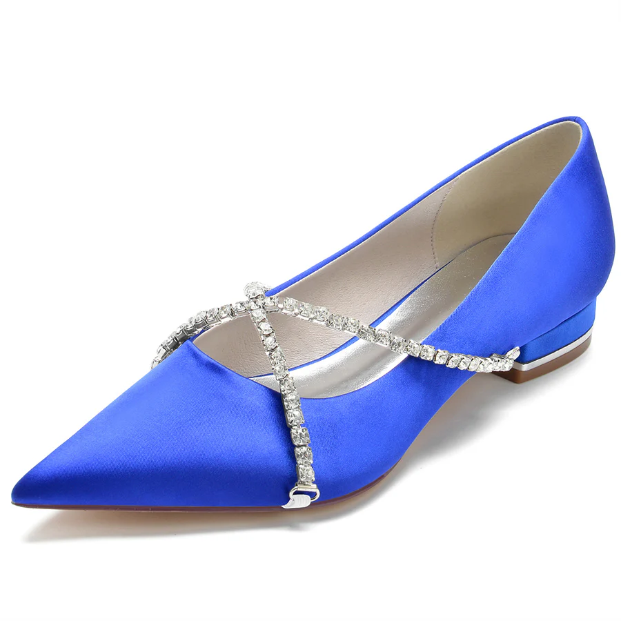 Women's Wedding Shoes Pointed Toe Low Heel Bridal Shoes with Criss Cross Crystals - Image 9