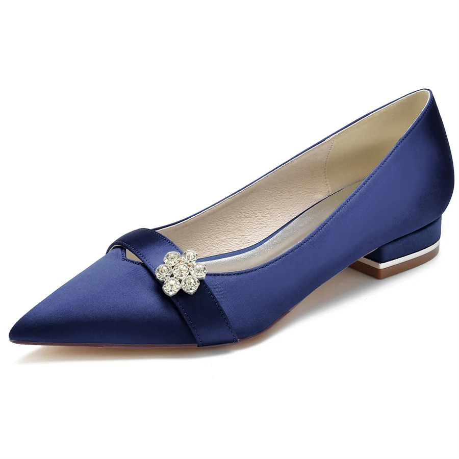 Women's Wedding Shoes Pointed Toe Low Heel Bridal Shoes with Crystals Flower - Image 11