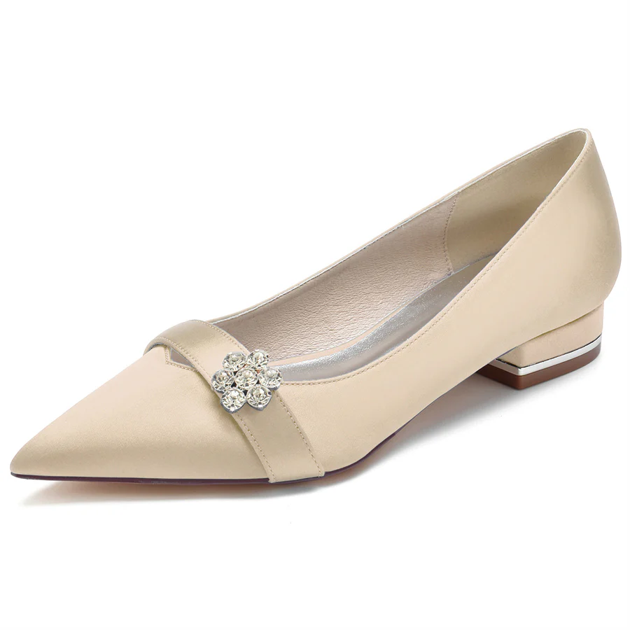 Women's Wedding Shoes Pointed Toe Low Heel Bridal Shoes with Crystals Flower - Image 12