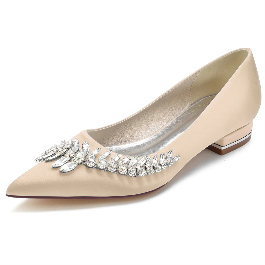 Women's Wedding Shoes Pointed Toe Low Heel Bridal Shoes with Rhinestones - Image 11