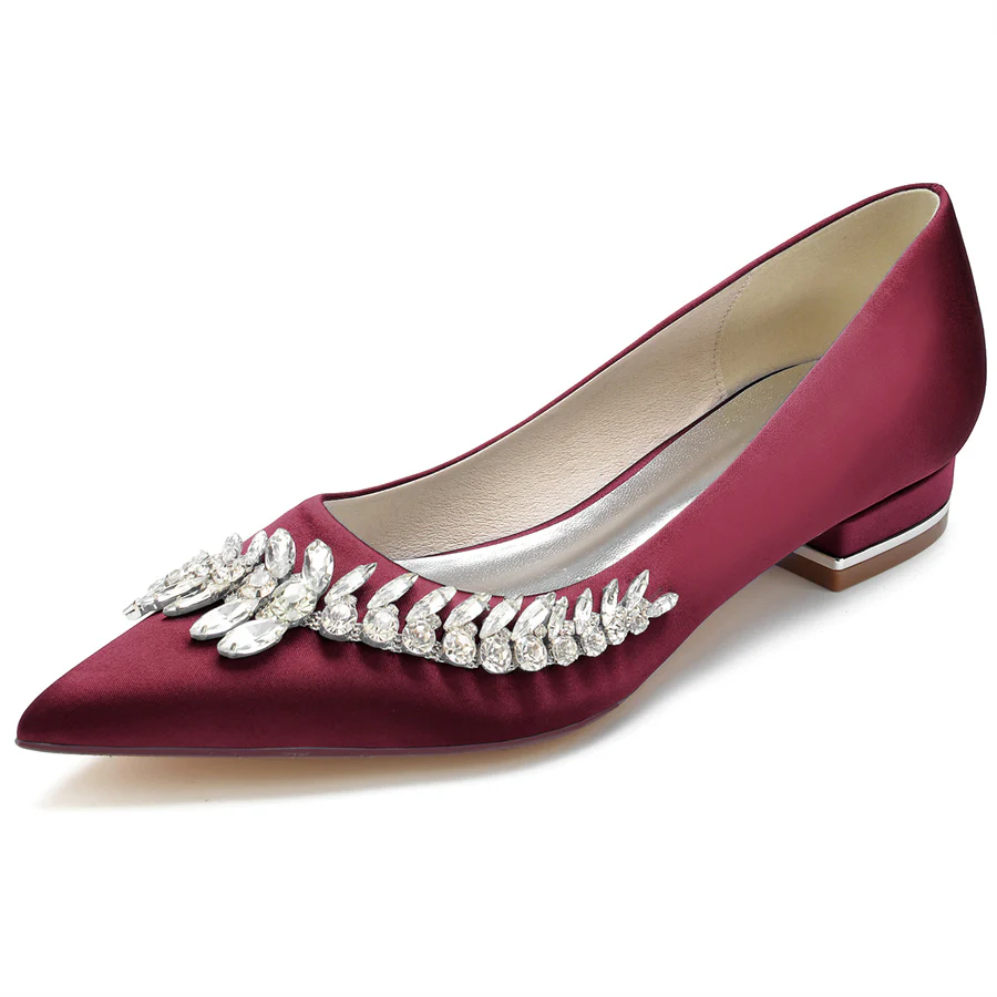Women's Wedding Shoes Pointed Toe Low Heel Bridal Shoes with Rhinestones - Image 7