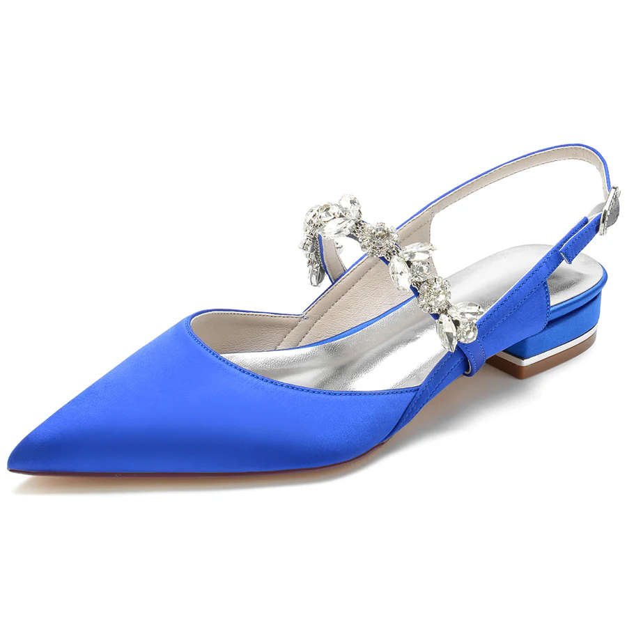 Women's Wedding Shoes Pointed Toe Low Heel Bridal Shoes with Rhinestones Strap - Image 10