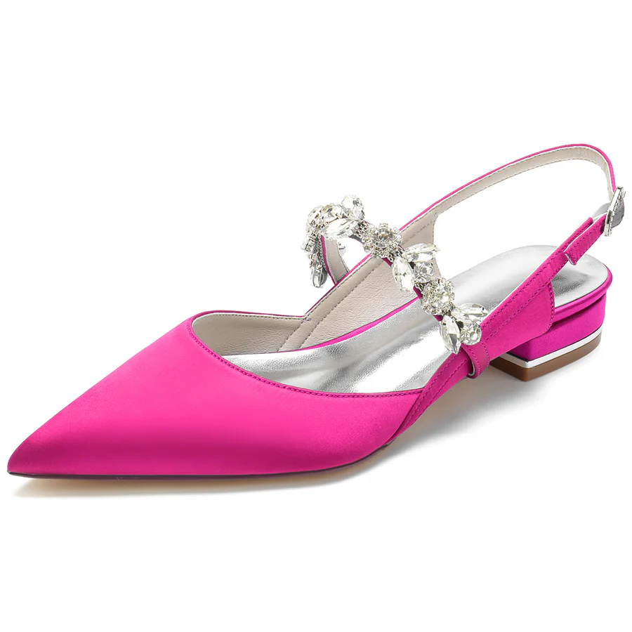 Women's Wedding Shoes Pointed Toe Low Heel Bridal Shoes with Rhinestones Strap - Image 11