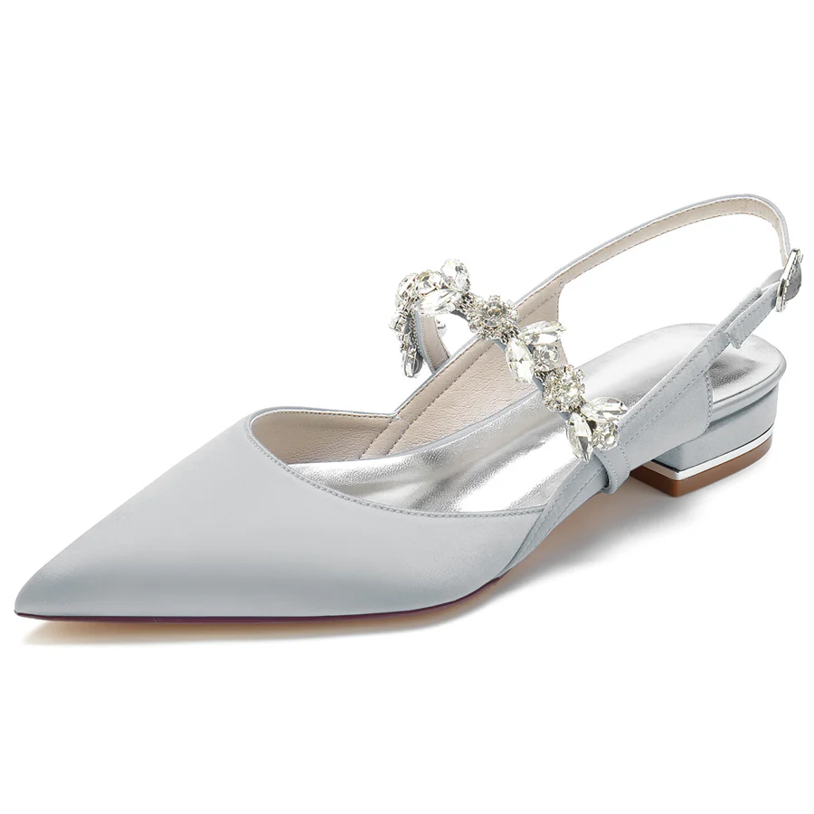 Women's Wedding Shoes Pointed Toe Low Heel Bridal Shoes with Rhinestones Strap - Image 16