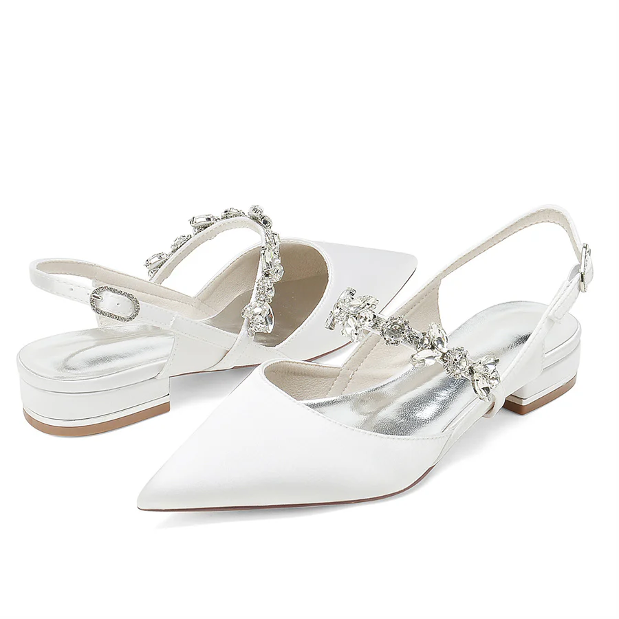 Women's Wedding Shoes Pointed Toe Low Heel Bridal Shoes with Rhinestones Strap - Image 5
