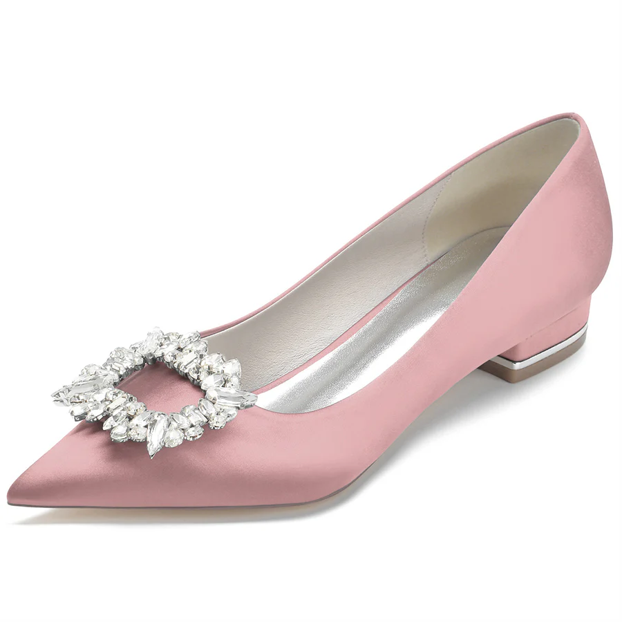 Women's Wedding Shoes Pointed Toe Low Heel Bridal Shoes with Square Crystals - Image 10