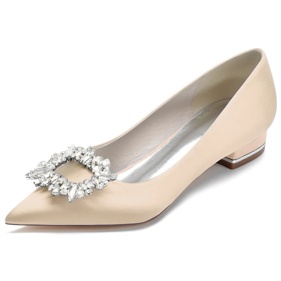 Women's Wedding Shoes Pointed Toe Low Heel Bridal Shoes with Square Crystals - Image 12