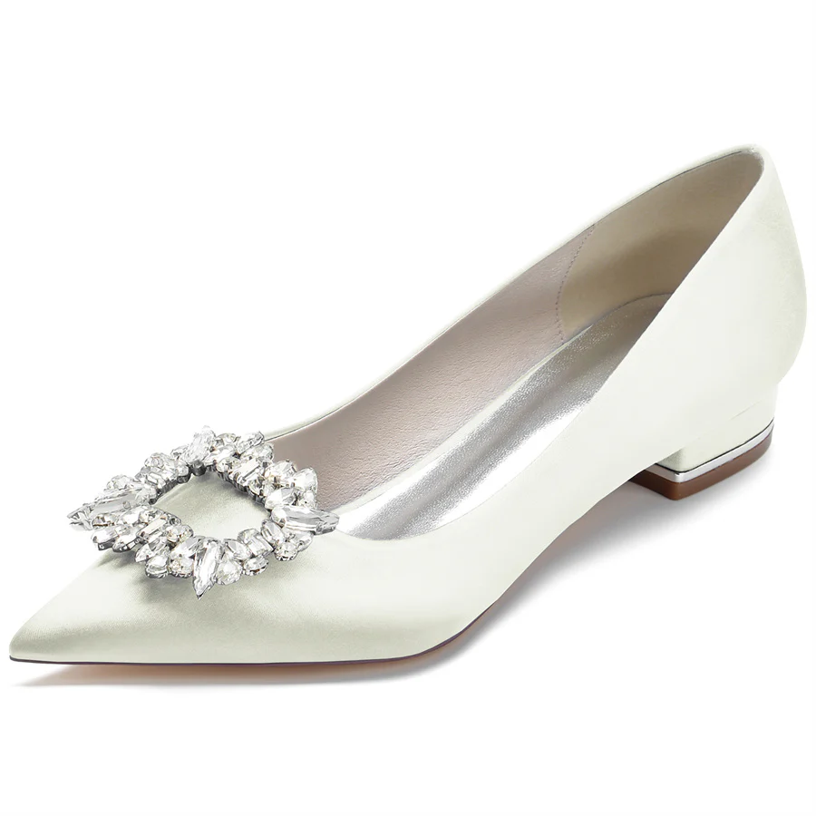 Women's Wedding Shoes Pointed Toe Low Heel Bridal Shoes with Square Crystals - Image 13